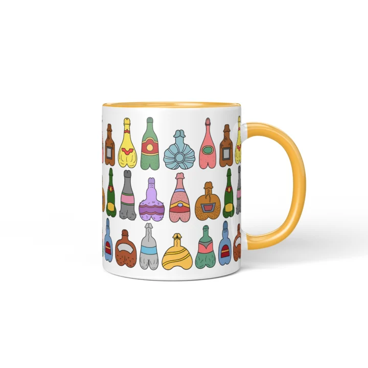 Bottle Penis Mug - Rude Party Drinking Humor Gift - Golden Yellow mug mockup