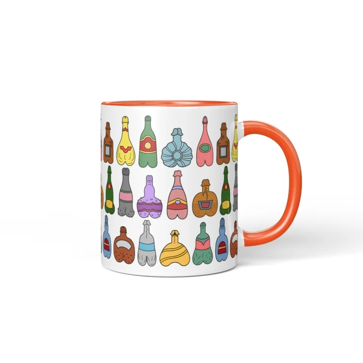 Bottle Penis Mug - Rude Party Drinking Humor Gift - Orange mug mockup