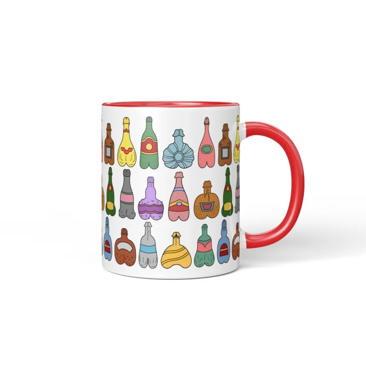 Bottle Penis Mug - Rude Party Drinking Humor Gift - Red mug mockup