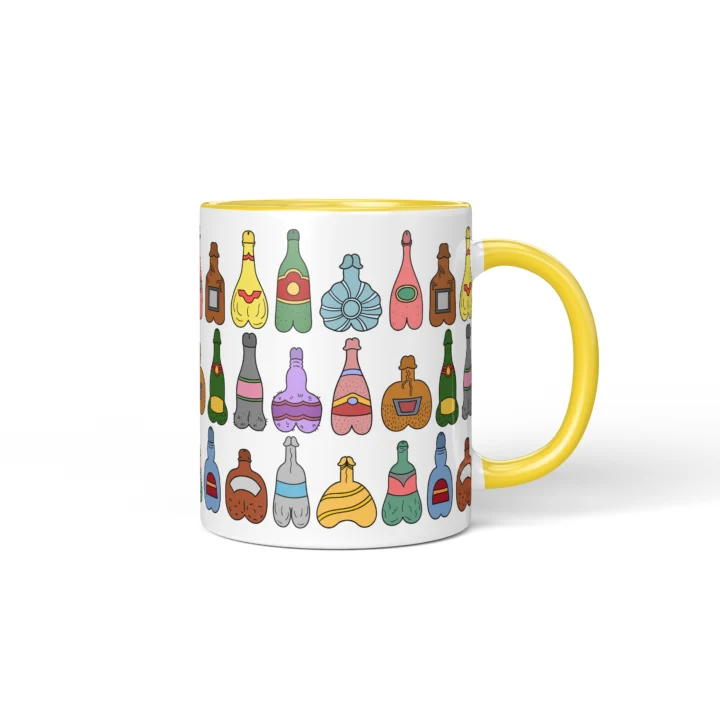 Bottle Penis Mug - Rude Party Drinking Humor Gift - Yellow mug mockup
