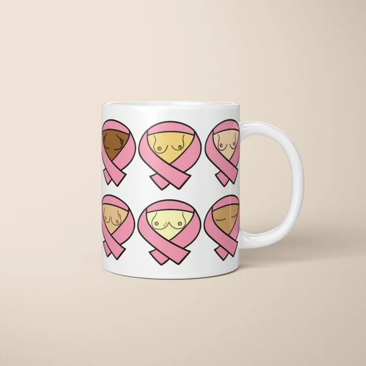 Breast Cancer Awareness Boobs Mug – Pink Ribbon Gift - primary mug mockup