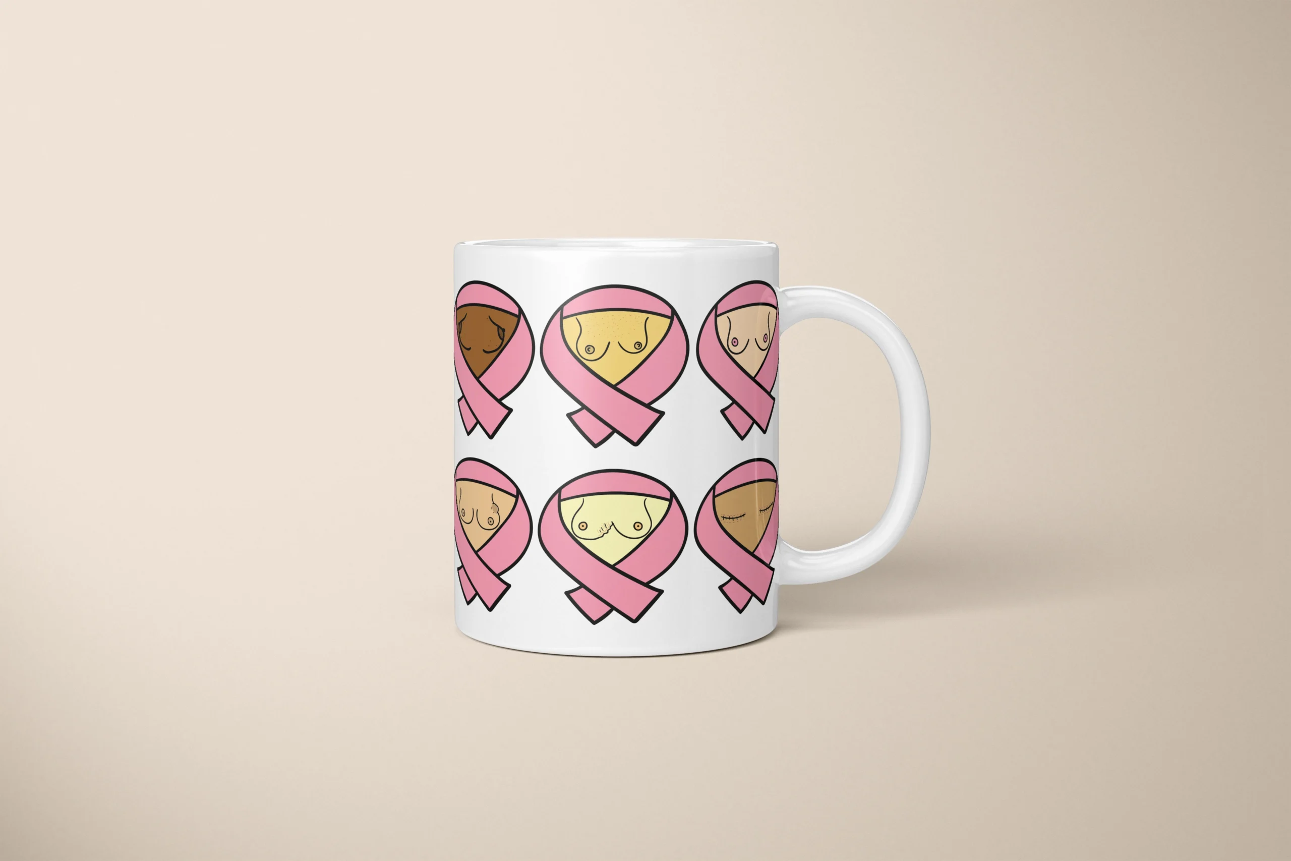 Breast Cancer Awareness Boobs Mug – Pink Ribbon Gift - primary mug mockup
