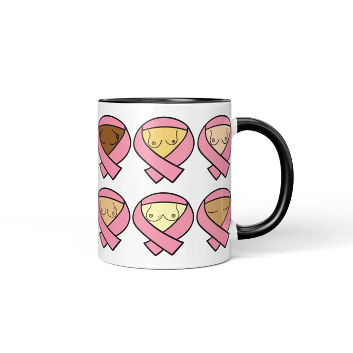 Breast Cancer Awareness Boobs Mug - Pink Ribbon Gift - Black mug mockup