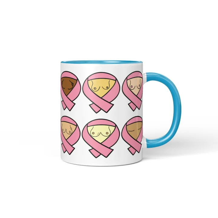 Breast Cancer Awareness Boobs Mug - Pink Ribbon Gift - Blue mug mockup