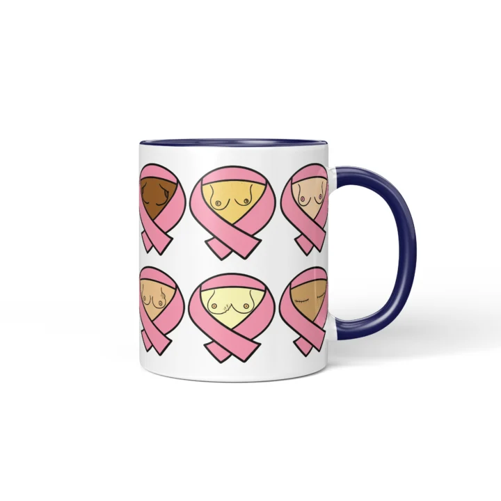 Breast Cancer Awareness Boobs Mug - Pink Ribbon Gift - Dark Blue mug mockup