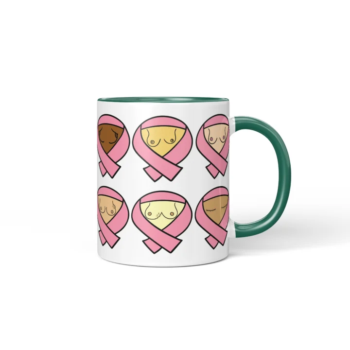 Breast Cancer Awareness Boobs Mug - Pink Ribbon Gift - Dark Green mug mockup