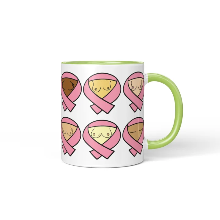 Breast Cancer Awareness Boobs Mug - Pink Ribbon Gift - Green mug mockup