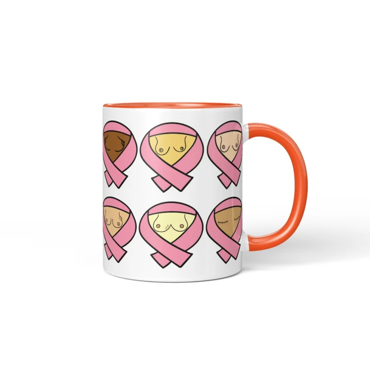 Breast Cancer Awareness Boobs Mug - Pink Ribbon Gift - Orange mug mockup