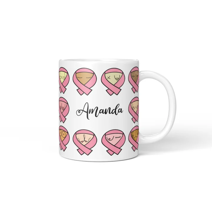 Breast Cancer Awareness Boobs Mug - Pink Ribbon Gift - Personalized 11 oz White mug mockup