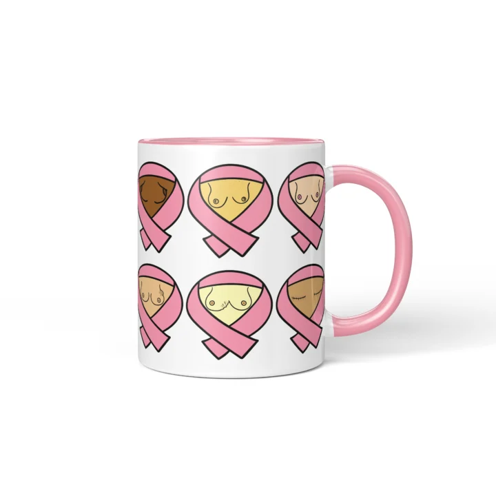 Breast Cancer Awareness Boobs Mug - Pink Ribbon Gift - Pink mug mockup
