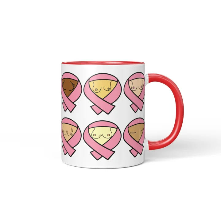 Breast Cancer Awareness Boobs Mug - Pink Ribbon Gift - Red mug mockup
