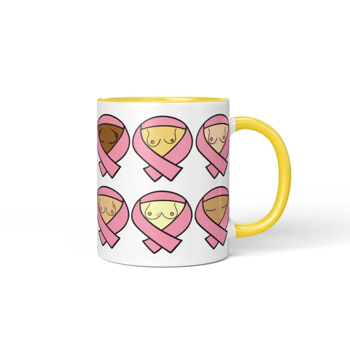 Breast Cancer Awareness Boobs Mug - Pink Ribbon Gift - Yellow mug mockup