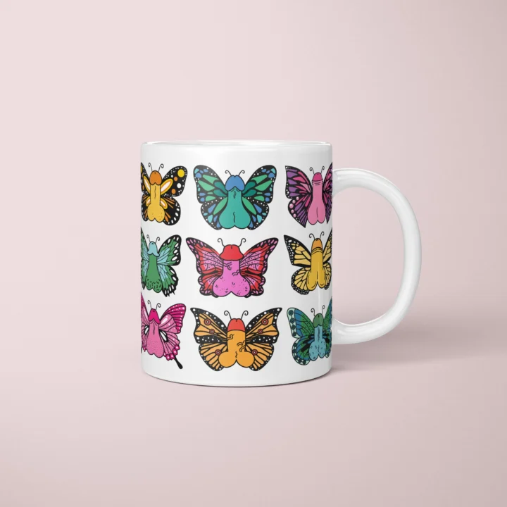 Butterfly Penis Mug – Colorful Cheeky Art Gift - primary mug mockup