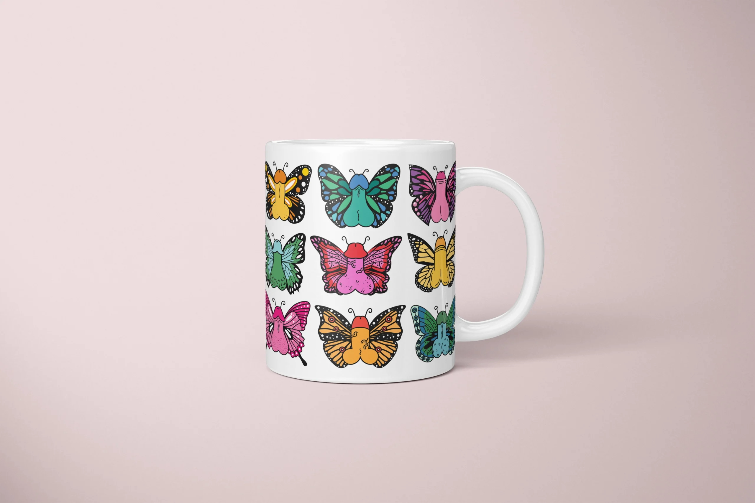 Butterfly Penis Mug – Colorful Cheeky Art Gift - primary mug mockup