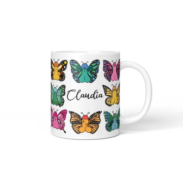 Butterfly Penis Mug - Colorful Cheeky Art Gift - Personalized 11 oz White mug mockup