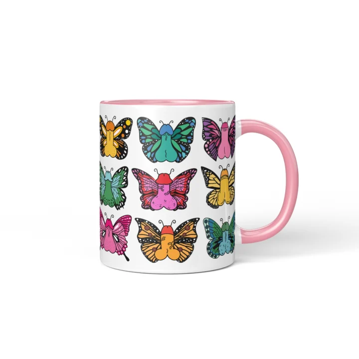 Butterfly Penis Mug - Colorful Cheeky Art Gift - Pink mug mockup