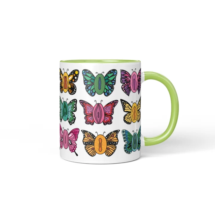 Butterfly Vagina Mug - Colorful Vulva Art Gift - Green mug mockup