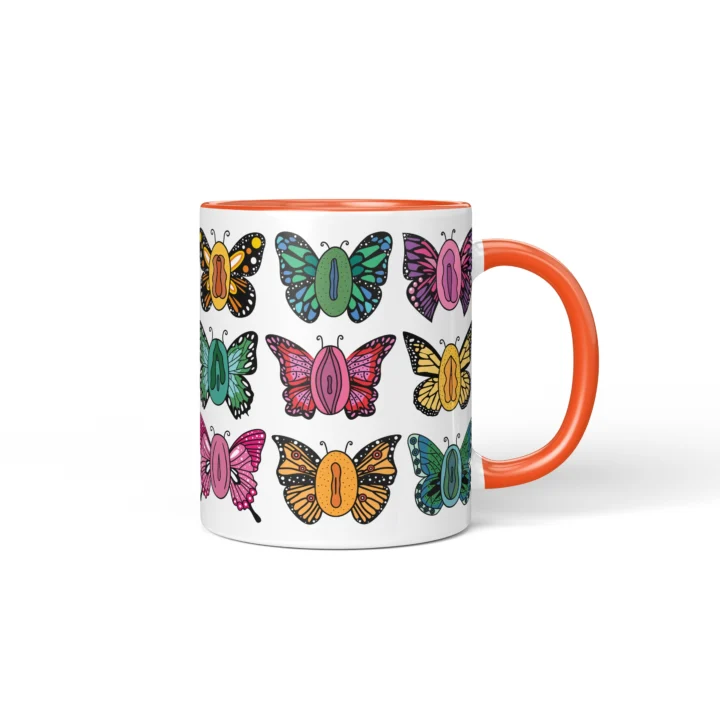 Butterfly Vagina Mug - Colorful Vulva Art Gift - Orange mug mockup