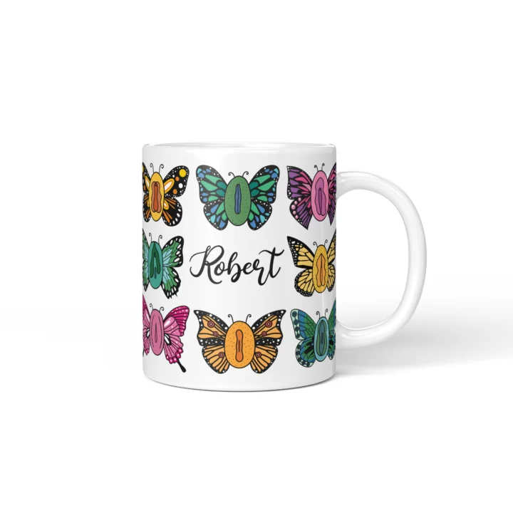 Butterfly Vagina Mug - Colorful Vulva Art Gift - Personalized 11 oz White mug mockup