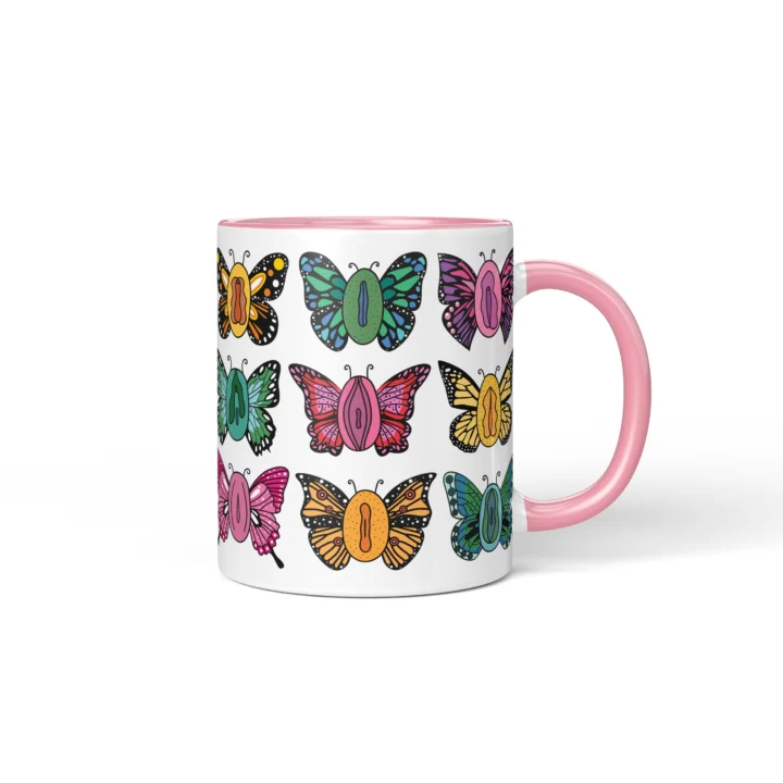 Butterfly Vagina Mug - Colorful Vulva Art Gift - Pink mug mockup