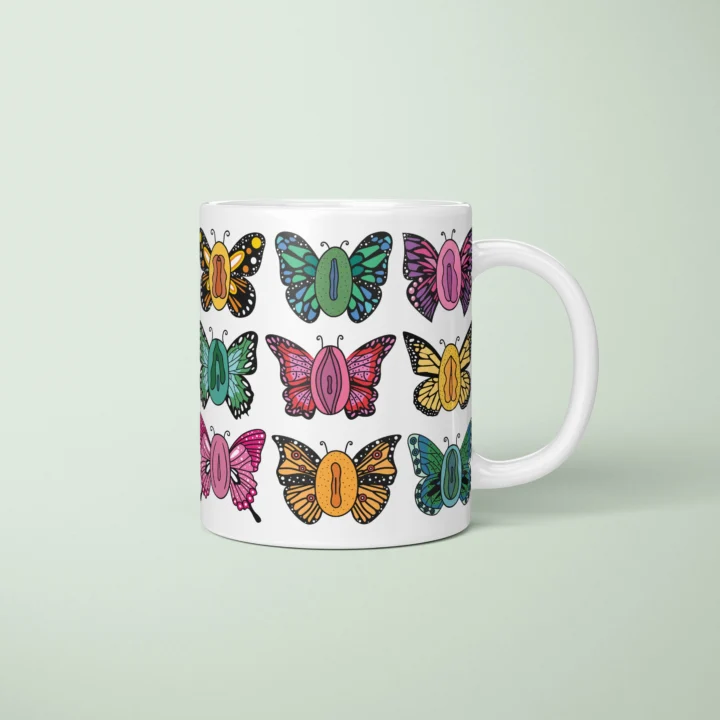 Butterfly Vulva Art Mug – Colorful Body Positive Gift - primary mug mockup