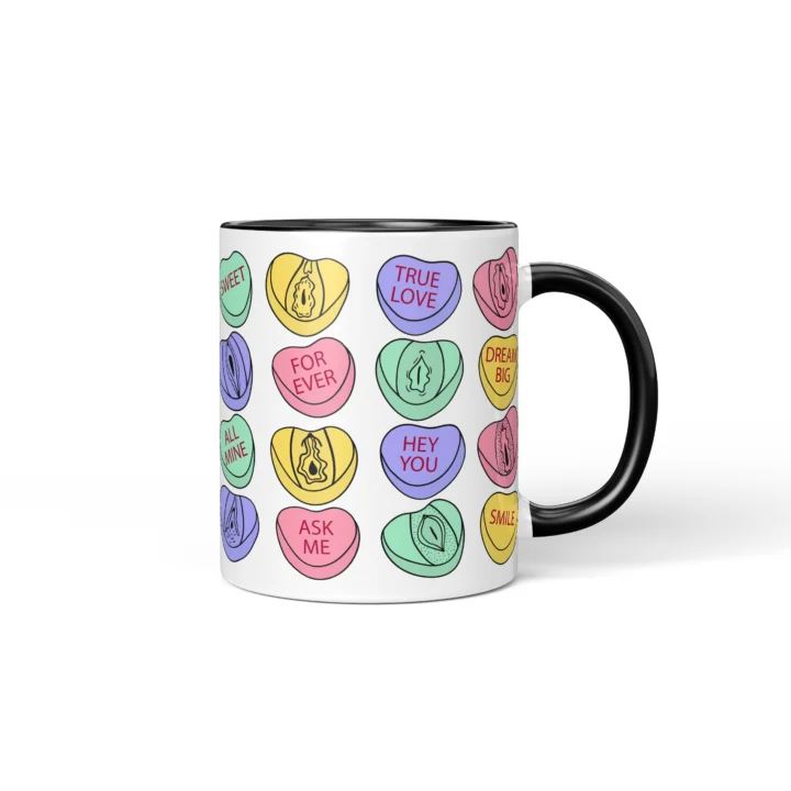 Candy Heart Vagina Mug - Cheeky Valentine's Gift - Black mug mockup