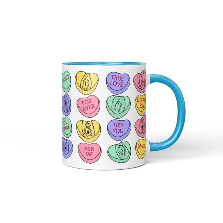 Candy Heart Vagina Mug - Cheeky Valentine's Gift - Blue mug mockup