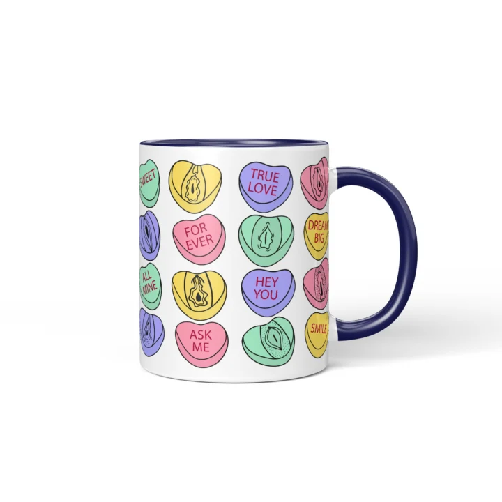 Candy Heart Vagina Mug - Cheeky Valentine's Gift - Dark Blue mug mockup