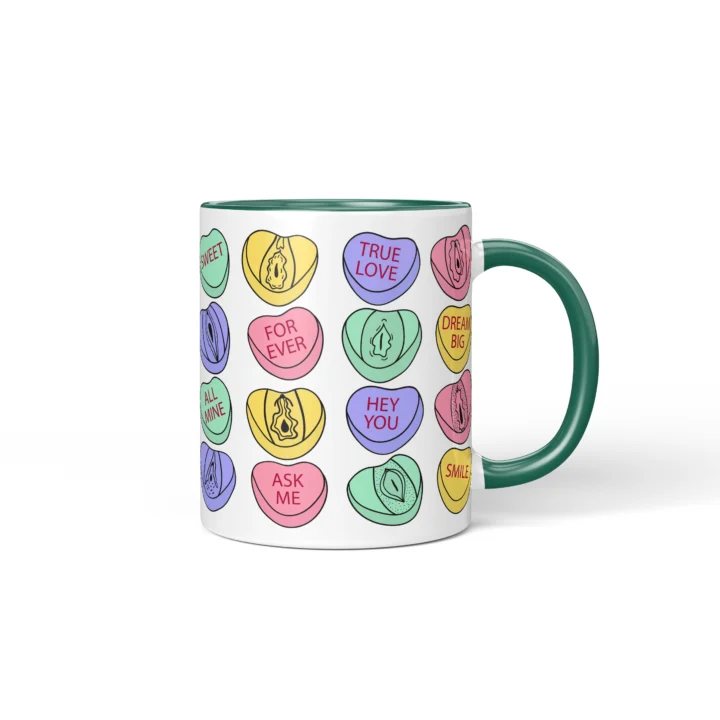 Candy Heart Vagina Mug - Cheeky Valentine's Gift - Dark Green mug mockup