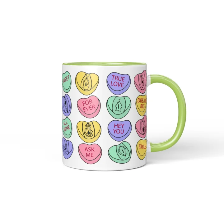 Candy Heart Vagina Mug - Cheeky Valentine's Gift - Green mug mockup