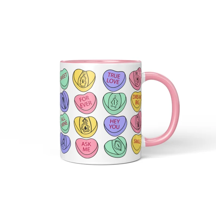 Candy Heart Vagina Mug - Cheeky Valentine's Gift - Pink mug mockup