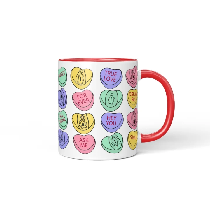 Candy Heart Vagina Mug - Cheeky Valentine's Gift - Red mug mockup