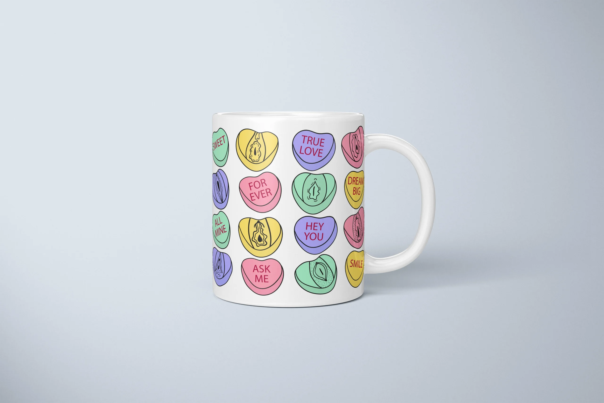 Candy Heart Vulva Art Mug – Cheeky Valentine’s Gift - primary mug mockup
