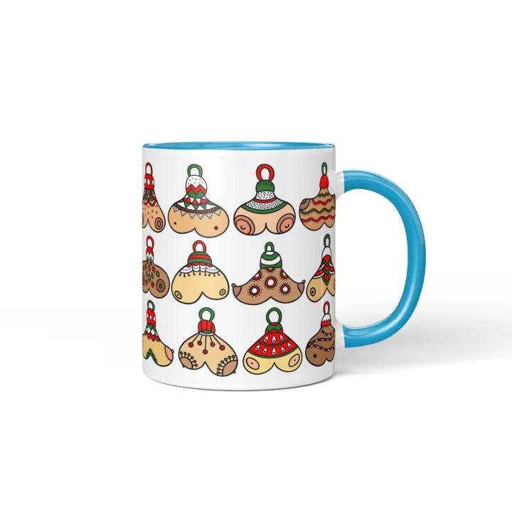 Christmas Bauble Boobs Mug - Rude Secret Santa Gift - Blue mug mockup