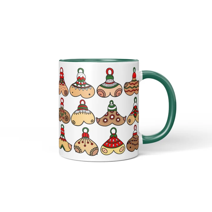 Christmas Bauble Boobs Mug - Rude Secret Santa Gift - Dark Green mug mockup