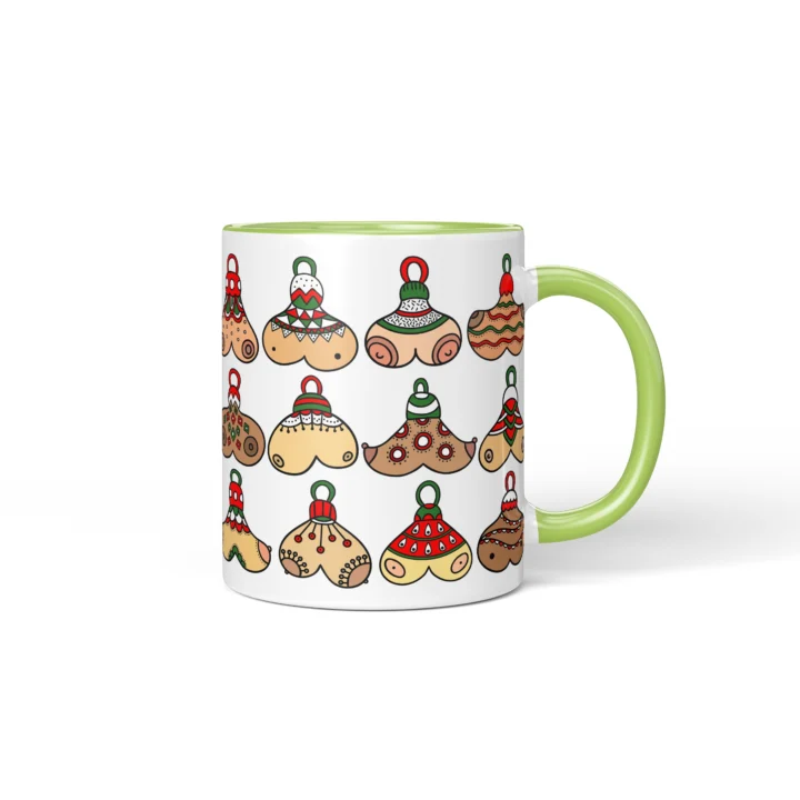 Christmas Bauble Boobs Mug - Rude Secret Santa Gift - Green mug mockup