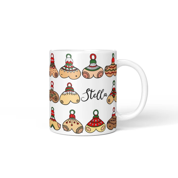 Christmas Bauble Boobs Mug - Rude Secret Santa Gift - Personalized 11 oz White mug mockup