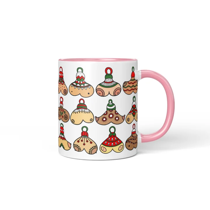 Christmas Bauble Boobs Mug - Rude Secret Santa Gift - Pink mug mockup