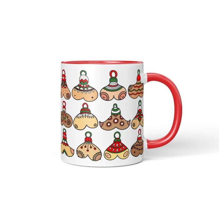 Christmas Bauble Boobs Mug - Rude Secret Santa Gift - Red mug mockup