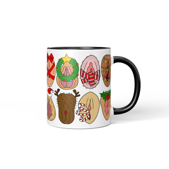 Christmas Icons Vagina Mug - Naughty Secret Santa Gift - Black mug mockup