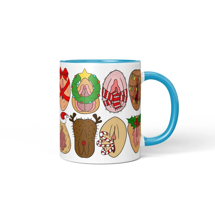 Christmas Icons Vagina Mug - Naughty Secret Santa Gift - Blue mug mockup