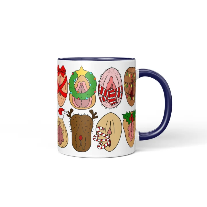 Christmas Icons Vagina Mug - Naughty Secret Santa Gift - Dark Blue mug mockup