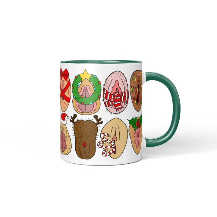 Christmas Icons Vagina Mug - Naughty Secret Santa Gift - Dark Green mug mockup