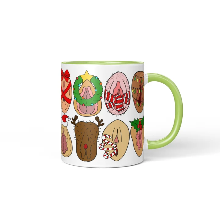 Christmas Icons Vagina Mug - Naughty Secret Santa Gift - Green mug mockup