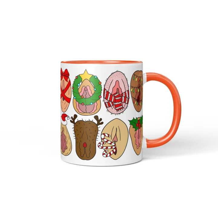 Christmas Icons Vagina Mug - Naughty Secret Santa Gift - Orange mug mockup