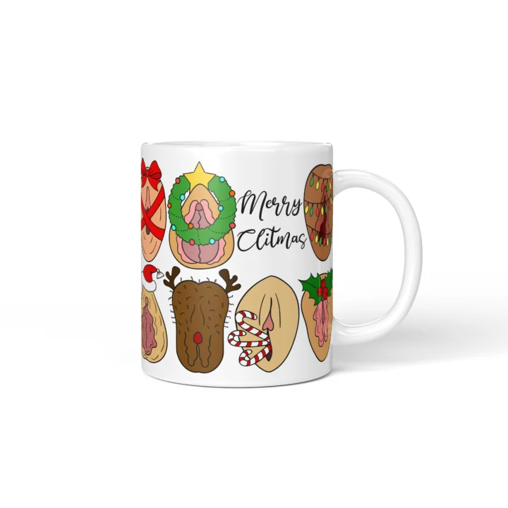 Christmas Icons Vagina Mug - Naughty Secret Santa Gift - Personalized 11 oz White mug mockup