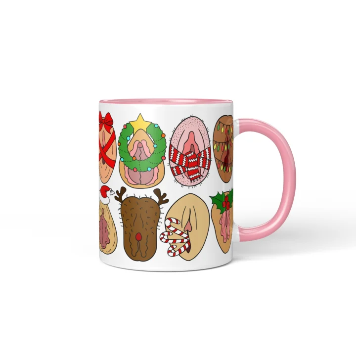 Christmas Icons Vagina Mug - Naughty Secret Santa Gift - Pink mug mockup