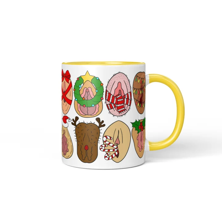 Christmas Icons Vagina Mug - Naughty Secret Santa Gift - Yellow mug mockup