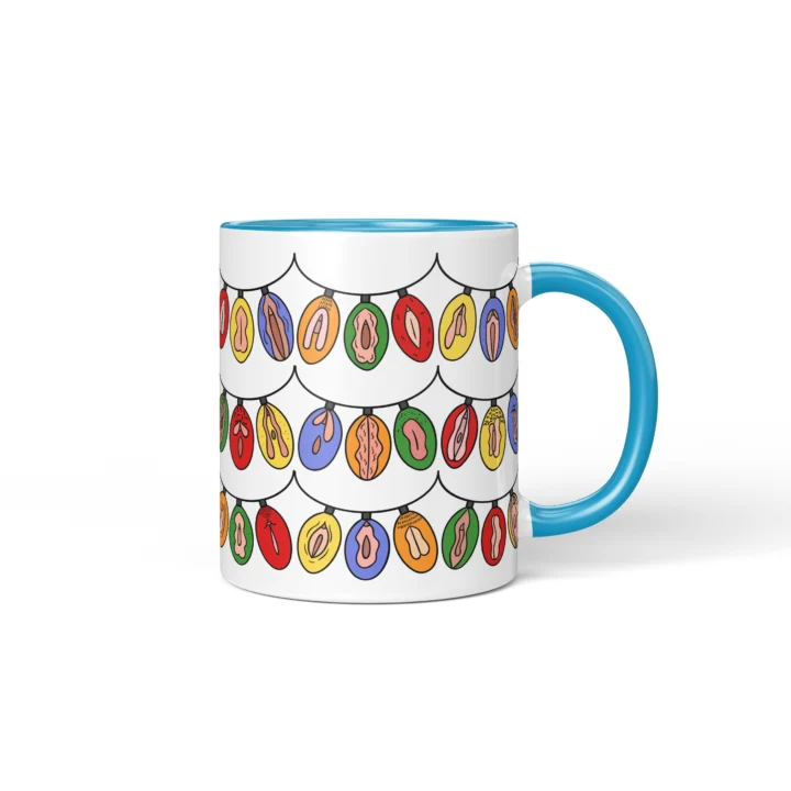 Christmas Light Garland Vulva Art Mug – Rude Holiday Gift - Blue mug mockup