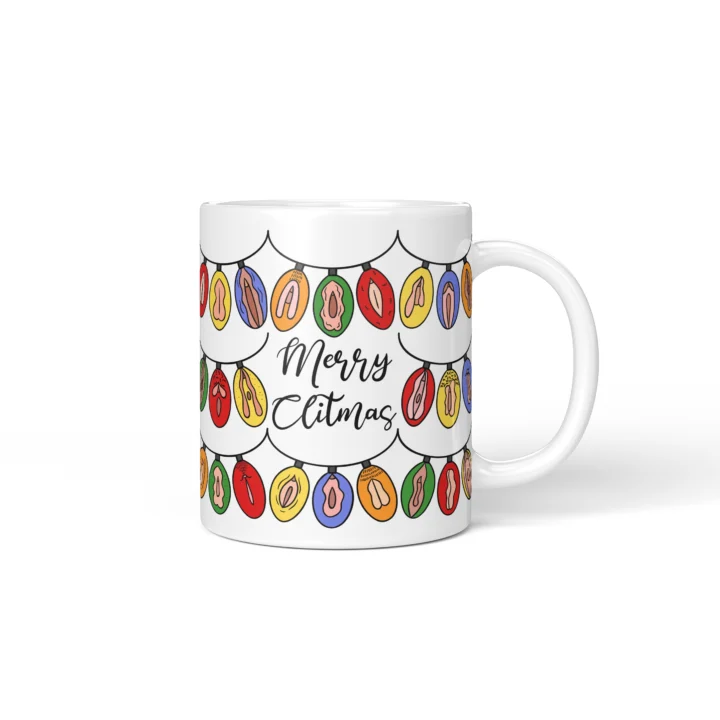Christmas Light Garland Vulva Art Mug – Rude Holiday Gift - Personalized 11 oz White mug mockup